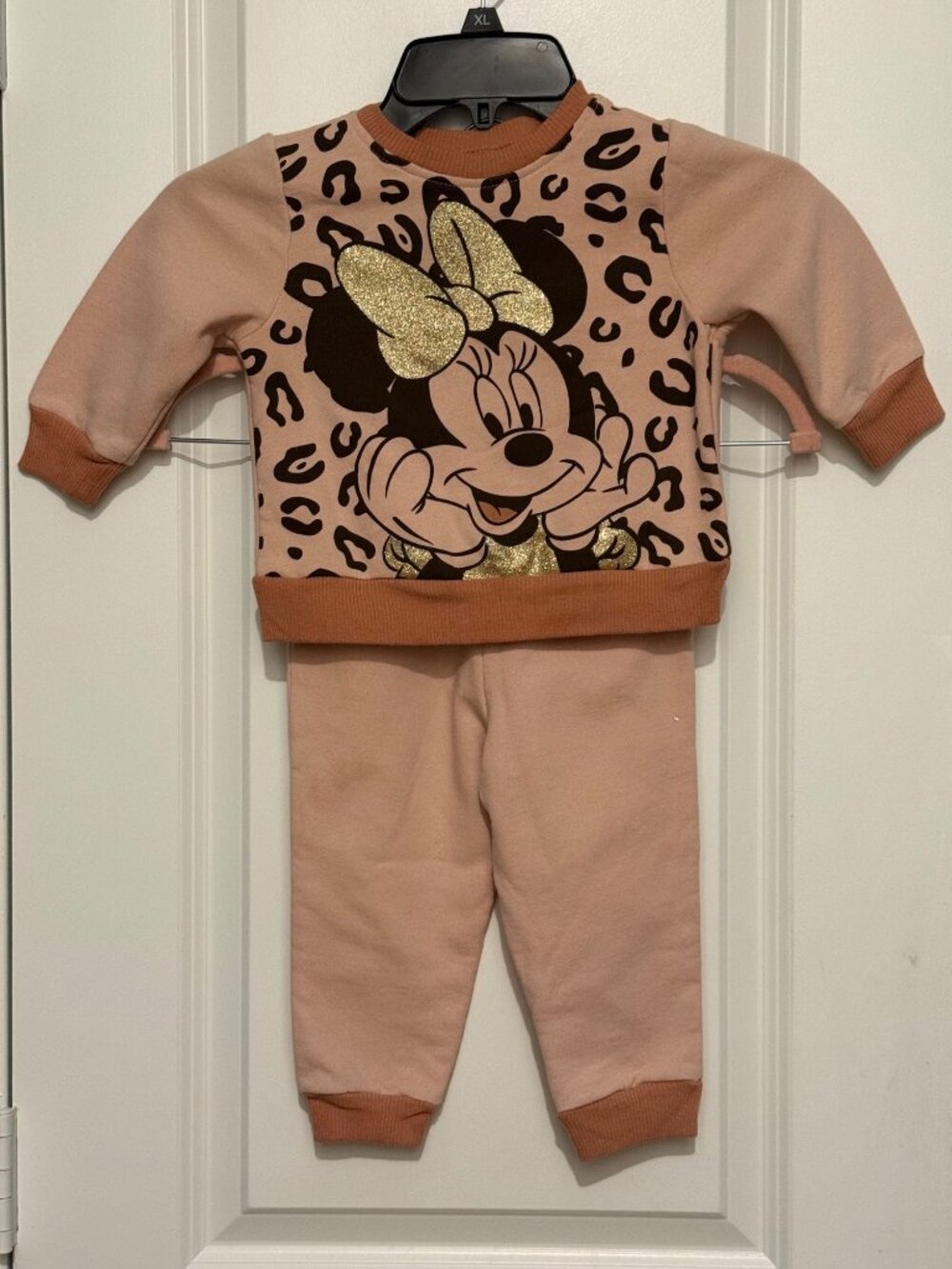 Disney Baby Minnie Mouse Toddler Outfit Leopard Print Sweatshirt & Pants Set Gol